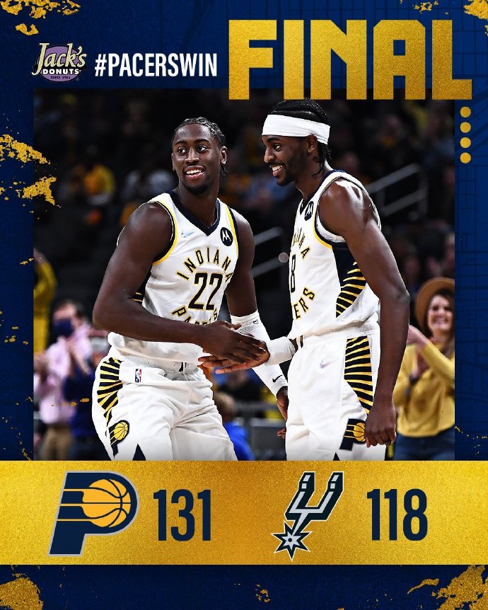 步行者131-118轻取马刺 萨博尼斯24+13 勒韦尔16分
